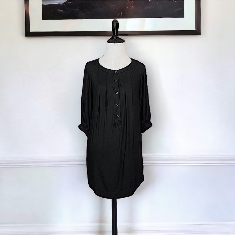 SANDRO black vintage button front cotton blend shift dress size 2 - Picture 7 of 9
